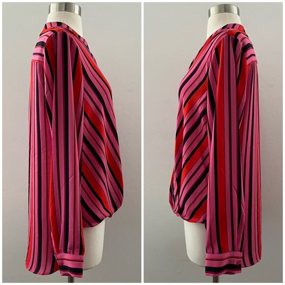 Rachel Zoe Striped Faux Wrap Blouse Long Sleeve Modest Office Colorful Small NWT - Picture 10 of 13